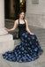Unique Black Halter Formal Gown Elegant 3D Floral Applique Mermaid Prom Dress,OLP2309