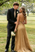 Classy Gold Sequined Halter Prom Dress Unique Backless A Line Formal Gown,OLP2279