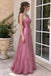 Fancy Rose Red Halter Crystal Embellished Prom Dress Slit Long Tulle Gown,OLP2446