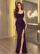 Sexy Burgundy Cowl Neck Slit Mermaid Long Prom Dress Glitter Ruched Unique,OLP2432
