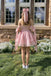 Cute Strapless Pink Organza Homecoming Dress with Bows Pretty Mini Party Gown,HD1293
