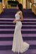 Sexy White Sparkly Sequin Square Neck Short Cap Sleeve Mermaid Maxi Prom Dress,OLP2364