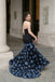 Unique Black Halter Formal Gown Elegant 3D Floral Applique Mermaid Prom Dress,OLP2309