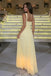 Beautiful Pastel Yellow Chiffon Evening Gown Sleeveless Ruched Floor Prom Dress,OLP2317