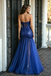 Sparkling Royal Blue Sequin Prom Dress Sweetheart Plunge Slit Tulle Formal Gown,OLP2238
