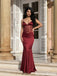 Sexy Burgundy Spaghetti Strap Corset Mermaid Long Prom Dress Sheer Satin Gown,OLP2360