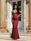 Sexy Burgundy Spaghetti Strap Corset Mermaid Long Prom Dress Sheer Satin Gown,OLP2360
