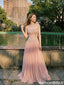 Elegant Blush Pink Strapless Prom Dress Unique Sequin Bodice Flowy Gown,OLP2296