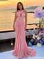 Classy Pink Sequin Mermaid Prom Dress Beautiful Crisscross Neck Gown,OLP2333