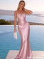 Classy Pink Satin Prom Dress Beaded Bustier Mermaid Long Formal Gown,OLP1920