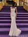 Sexy White Sparkly Sequin Square Neck Short Cap Sleeve Mermaid Maxi Prom Dress,OLP2364