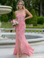 Sexy Pink Cut-Out Ruched Prom Gown Spaghetti Strap High Slit Ruffle Formal Dress,OLP1874