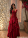 Sexy Red Sparkly Prom Dress Cap Sleeve Sequined Bodice Ruffled Chiffon Skirt,OLP2249
