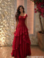 Sexy Red Sparkly Prom Dress Cap Sleeve Sequined Bodice Ruffled Chiffon Skirt,OLP2249