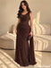 Brown Draped One Shoulder Mermaid Prom Dress Chiffon Long Evening Gown,OLP2427