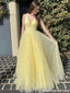 Modern Yellow Sparkle Tulle Evening Gown with Deep V-Neck,OLP1866
