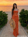 Unique Orange Lace Mermaid Prom Dress Strapless Illusion Beach Event Gown,OLP2125
