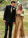Classy Gold Sequined Halter Prom Dress Unique Backless A Line Formal Gown,OLP2279