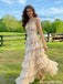 Elgant Pink Tiered Ruffle Prom Gown with Lace Bodice plus Bow Detail,OLP2034