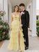 Sparkly Yellow Prom Gown Tiered Sequin Tulle Slit Sweetheart Formal Dress,OLP2167