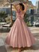 Modern Pink One-Shoulder Tea Length Prom Dress Dramatic Ruffle Detail,OLP2103