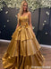 Unique Strapless Corset Gold Pleated Ruffled Gown with Big Bow for Prom,OLP2208