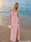 Sexy Pink Spaghetti Strap Cutout Maxi Dress Unique Beach High Slit Prom Dress,OLP2394