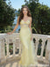Romantic Yellow Tulle Prom Dress Floral Lace Appliques V-Neck Maxi Gown,OLP1992