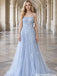 Ethereal Light Blue A-Line Tulle Evening Gown with 3D Floral Appliques,OLP1893