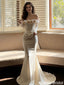 Modern Ivory Mermaid Prom Dress 3D Rose Neckline Long Sleeve Formal,OLP1949