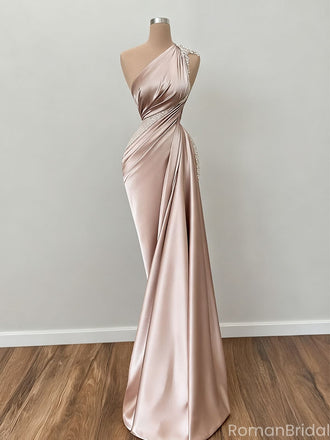 Elegant One-Shoulder Sleeveless Mermaid Long Prom Dress Ideas, Evening Party Dresses ,OLP1190
