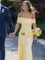 Classy Yellow Off Shoulder Prom Dress Mermaid Long Satin Formal Event Gown,OLP1837