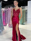 Sexy Red Spaghetti Strap Mermaid Long Prom Dress Ideas, Evening Party Dresses, OLP1572
