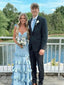Pretty Ruffled Tiered Light Blue Prom Dress V-Neck Sleeveless Party Gown,OLP1818