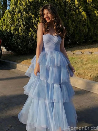 Elegant Blue Sweetheart A-Line Long Prom Dress Ideas, Evening Party Dresses , OLP1225