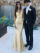 Elegant Champagne Satin Formal Evening Gown Slim Fit Mermaid Style Sleeveless Prom Dress,OLP1753