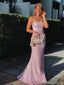 Sparkly Pink Sequin Bodycon Prom Dress Strapless Floor Length Party Gown,OLP1795