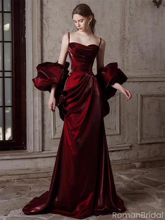 Charming Red Spaghetti Strap A-Line Long Prom Dress Ideas, Evening Party Dresses, OLP1372