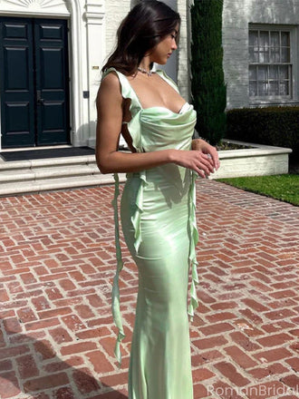 Elegant Green Spaghetti Strap Mermaid  Long Prom Dress Ideas, Evening Party Dresses, OLP1384