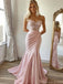 Sexy Blush Pink Satin Mermaid Prom Dress Strapless Ruched Party Gown,OLP1787