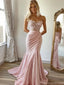 Sexy Blush Pink Satin Mermaid Prom Dress Strapless Ruched Party Gown,OLP1787