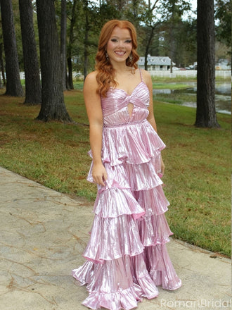 Unique Pink Spaghetti Strap A-Line Long Prom Dress Ideas, Evening Party Dresses, OLP1435