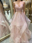 Gorgeous Pink Spaghetti Strap Sleeveless A-Line Long Prom Dress Ideas, Evening Party Dresses ,OLP1183