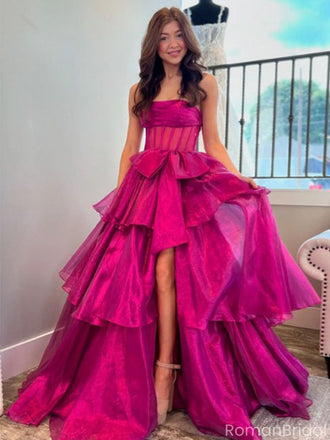 Elegant Pink Sweetheart A-Line Long Prom Dress Ideas, Evening Party Dresses, OLP1266