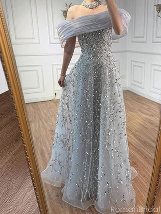 Elegant Blue Off-Shoulder Mermaid Long Prom Dress Ideas, Evening Party Dresses, OLP1559