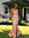 Unique Blush Pink Glitter Gala Dress Cascading Ruffles High Slit Prom Gown,OLP1772