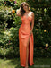 Pretty Orange Silk Satin Prom Dress Strapless Sweetheart Side Slit Long Formal Gown, OLP1698