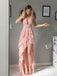 Sexy Pink V-Neck High Low Long Prom Dress Ideas, Evening Party Dresses, OLP1459