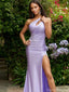 Elegant Purple One-Shoulder Mermaid Side Slit Long Prom Dress Ideas, Evening Party Dresses, OLP1257