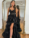Sexy Black Spaghetti Strap High Low Long Prom Dress Ideas, Evening Party Dresses , OLP1233